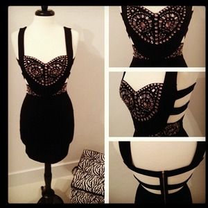 Black cutout embellished dress