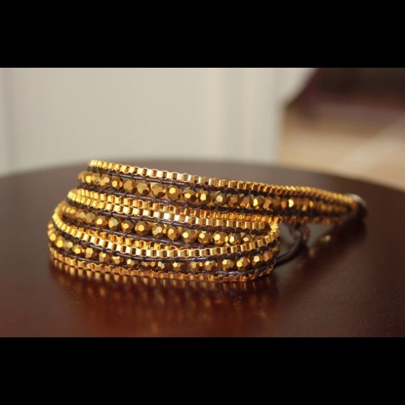 Gold and brown wrap bracelet