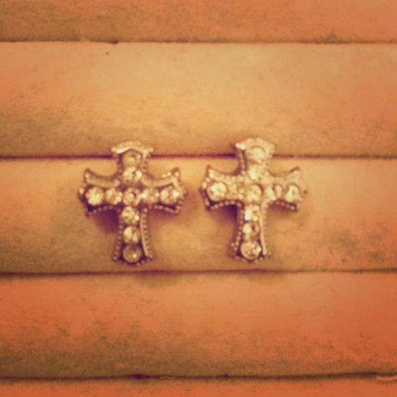 Rhinestone Cross Earrings - Picture 1 of 1