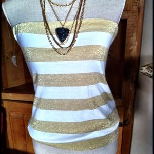Gold and white striped tube top