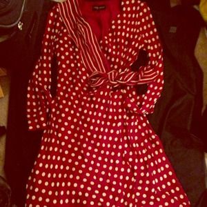 Cranberry Silk Dress Polka Dot DONNA RICO size 10