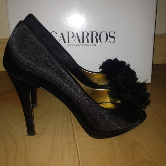 Caparros black satin heels, worn once - Picture 2 of 4