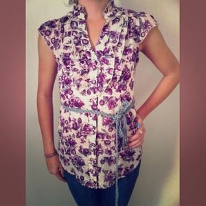 Flower Botton Up Blouse