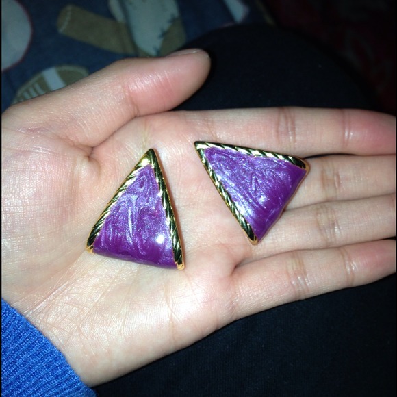 Purple/gold triangle earings - Picture 1 of 3