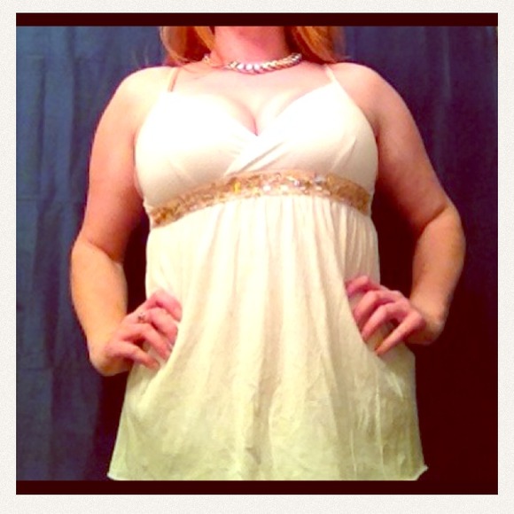 White embellished empire waisted camisole. Express - Picture 2 of 4