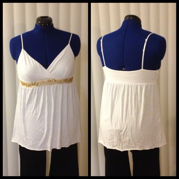White embellished empire waisted camisole. Express - Picture 4 of 4