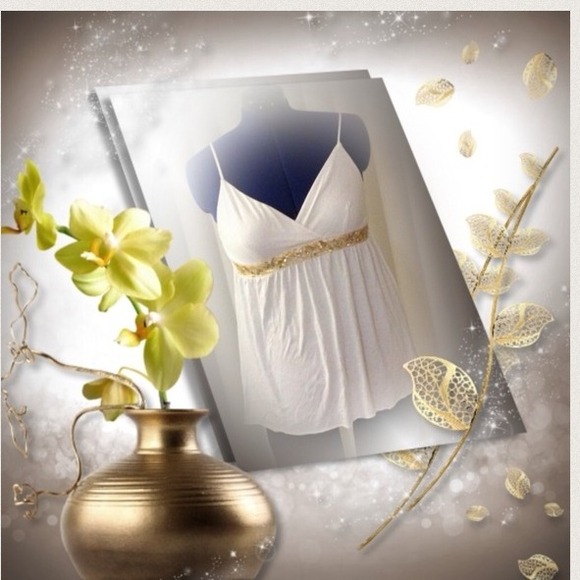 White embellished empire waisted camisole. Express - Picture 3 of 4