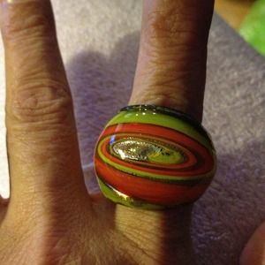 Orange green gold enamel ring
