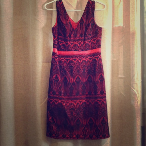 Vintage inspired red dress with black lace overlay