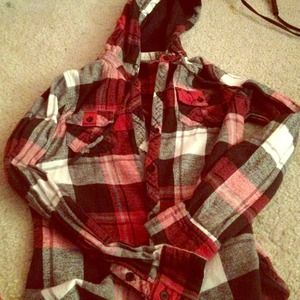 Hooded red and black flannel