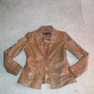 ()$$Sold$$. Leather camel waistline coat ken cole