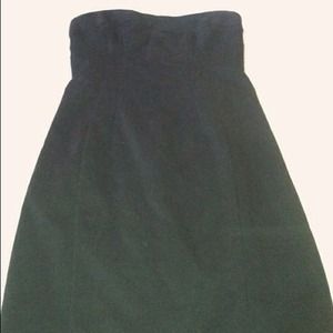 Black strapless pencil dress.