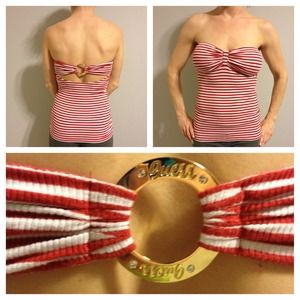 Guess strapless red n white stripe shirt
