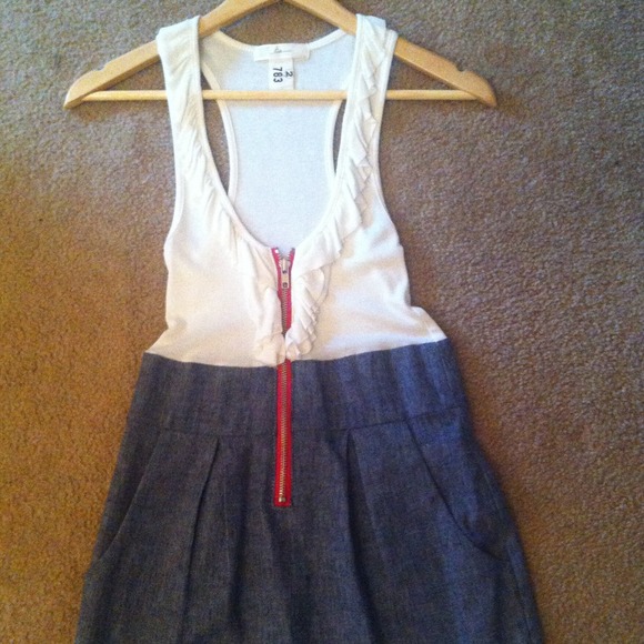 Racerback white and denim dress w/pink zipper!