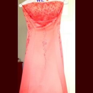 Floor length coral prom/formal occasion dress