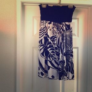 Strapless black and white dress.