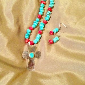 Turquoise necklace sterling silver pendant earring