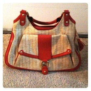 Leather and burlap Cole Haan handbag
