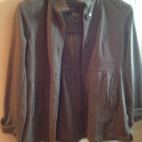 Olive hoodie jacket.