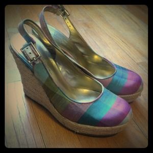 Jessica Simpson plaid pastel wedges 💜💗💛