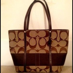 Authentic Coach Signature Stripe Brown Tote