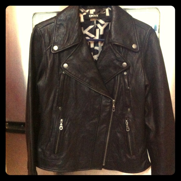 DKNY women's black leather motorcycle jacket
