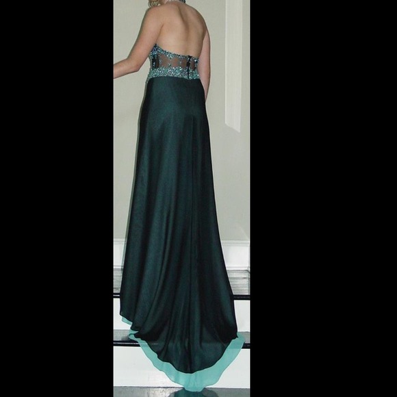 Teal and black prom dress or pageant gown