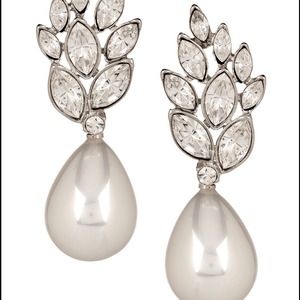 Kenneth lane crystal & faux pearl drop earrings