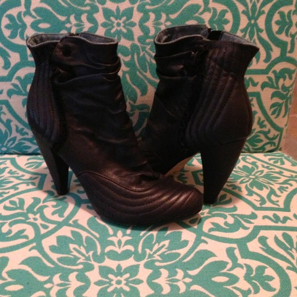 Black leather booties