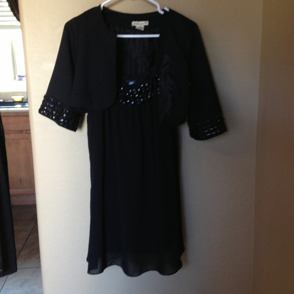 Black button beaded dress w/ jacket.