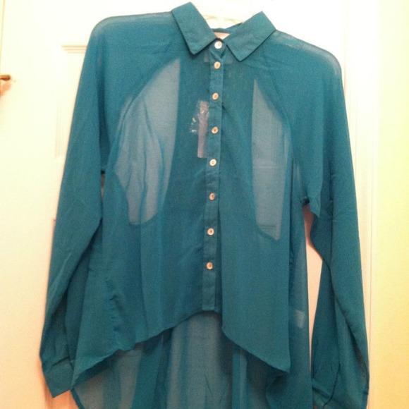 AUTHENTIC ROMEO AND JULIET SHEER TEAL TOP - Picture 1 of 4