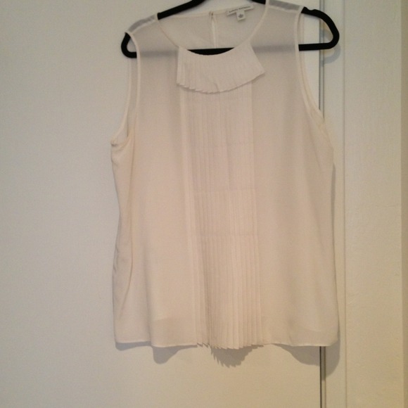 Sleeveless silk blouse with pleated neckline