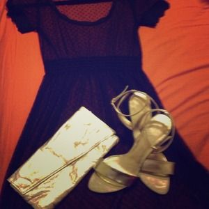 Gold clutch and shoes