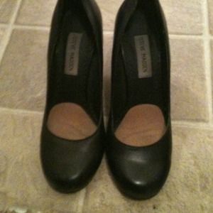 Black leather wedges