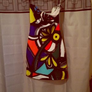 Colorful Picasso strapless mini dress tight fittin