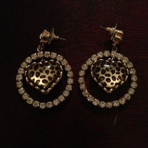 Betsey Johnson leopard and crystal hoops