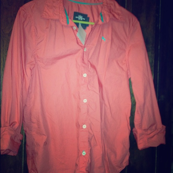 SOLD Peach-colored/mint green embroidery button up
