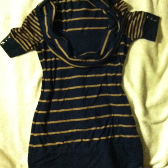 Navy blue and tan striped shirt