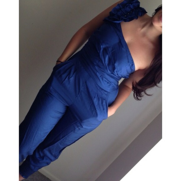 Dresses & Skirts - Blue One Shoulder Pant Jumper (Short or Long)