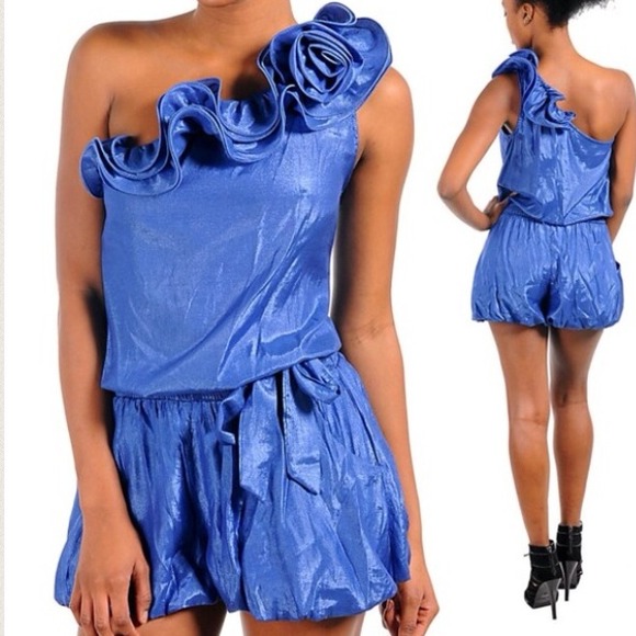 Blue One Shoulder Pant Jumper (Short or Long) - Picture 3 of 4