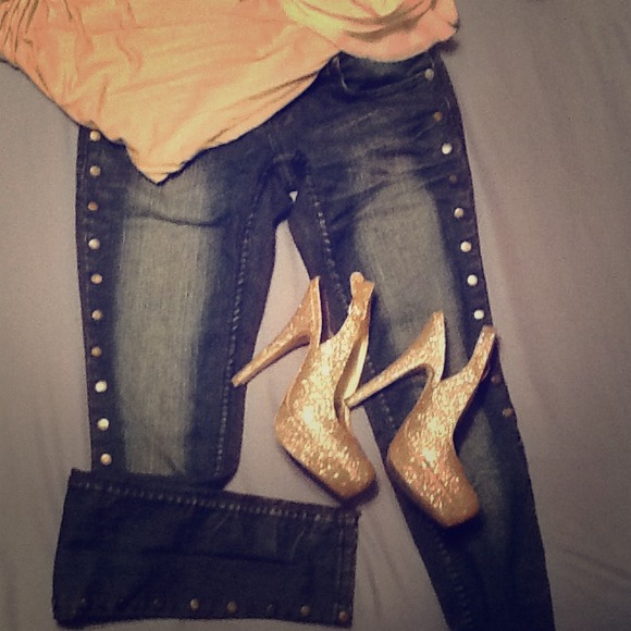 💋Reduce💋Dark wash blue jeans whit studs