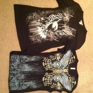 Long sleeve, short sleeve shirts.