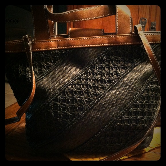 Black Straw and Tan Leather Trim