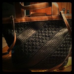 Black Straw and Tan Leather Trim