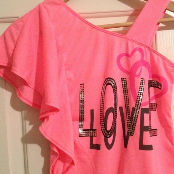 SOLD on eBay-NEW hot pink 1 shoulder love shirt - Picture 3 of 4