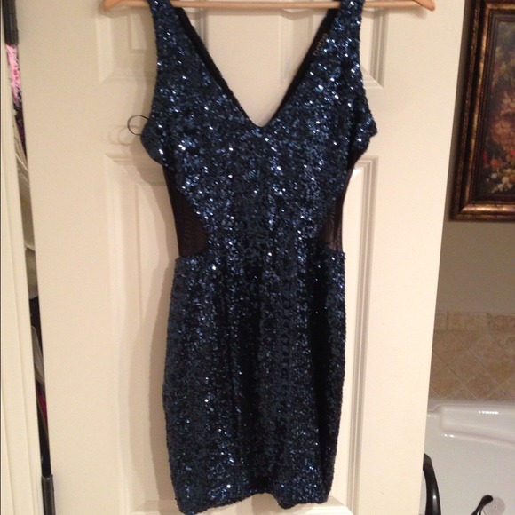 *Reserved*BEBE navy sequin dress