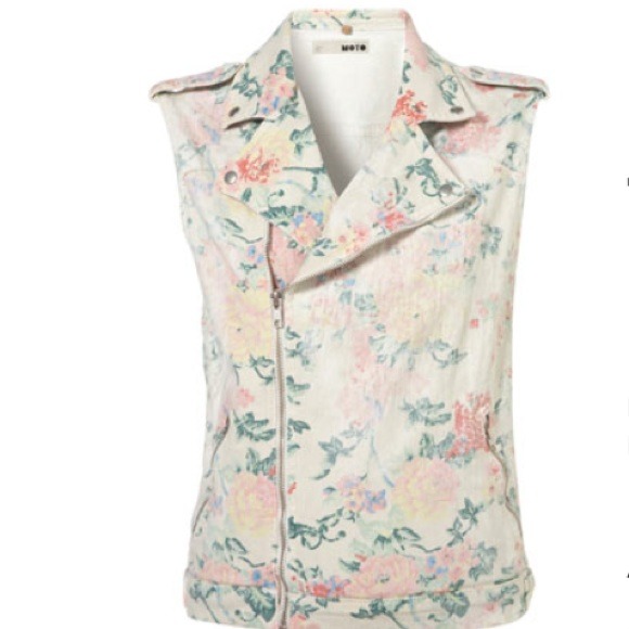 Topshop Jackets & Blazers - TopShop-- FLORAL SLEEVELESS BIKER JACKET