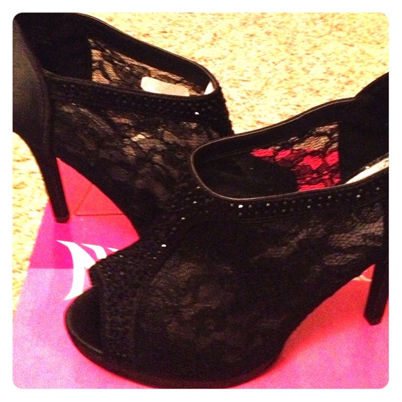Hot lace/satin rhinestone booties
