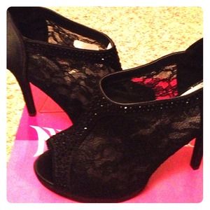 Hot lace/satin rhinestone booties