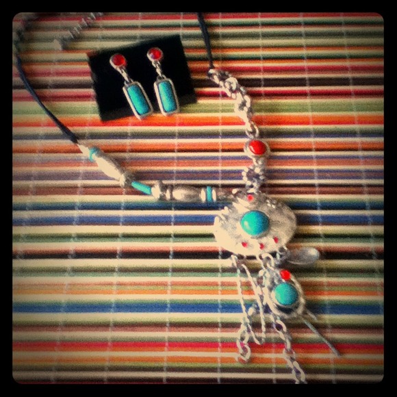 Necklace and earrings.